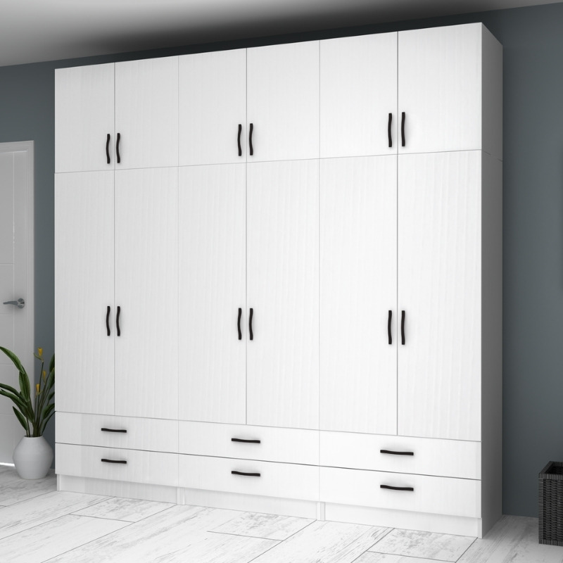 Ricardo Megapap six doors melamine wardrobe with cabinet in white color 240x51,8x240cm.