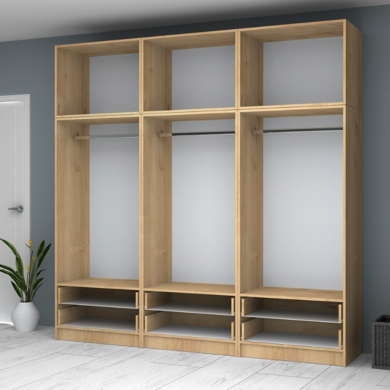 Ricardo Megapap six doors melamine wardrobe with cabinet in oak color 240x51,8x240cm.