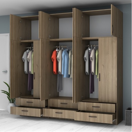 Ricardo Megapap six doors melamine wardrobe with cabinet in walnut color 240x51,8x240cm.