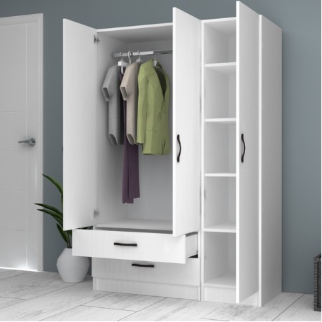 Ricardo Megapap three doors melamine wardrobe in white color 120x51,8x181cm.