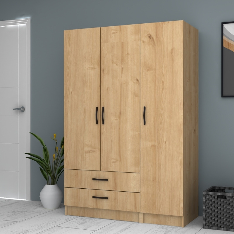 Ricardo Megapap three doors melamine wardrobe in oak color 120x51,8x181cm.