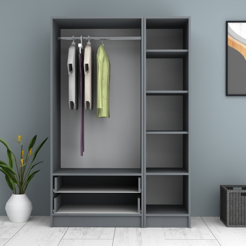 Ricardo Megapap three doors melamine wardrobe in anthracite color 120x51,8x181cm.