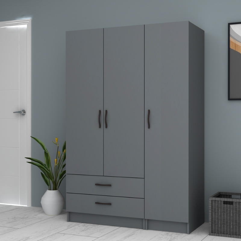 Ricardo Megapap three doors melamine wardrobe in anthracite color 120x51,8x181cm.