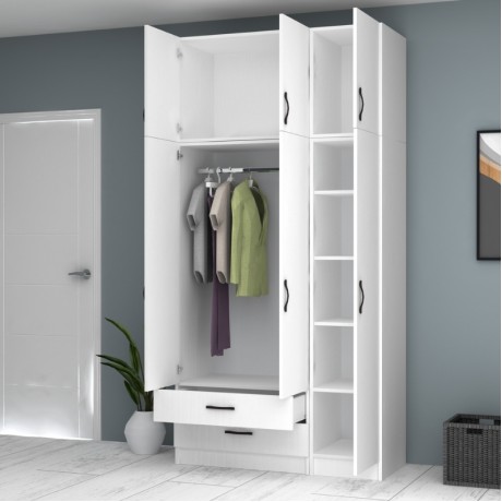 Ricardo Megapap three doors melamine wardrobe with cabinet in white color 120x51,8x240cm.