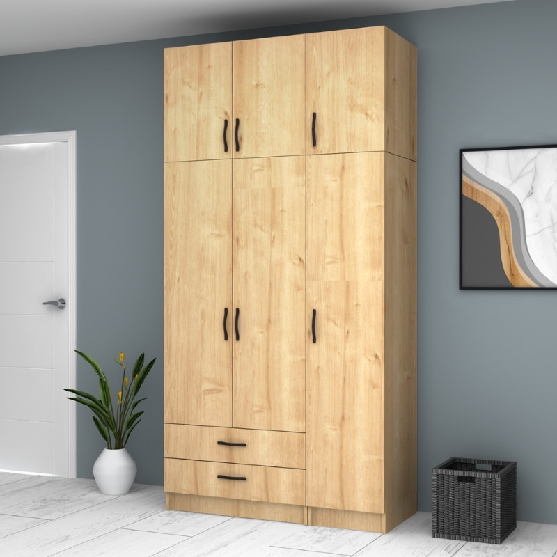 Ricardo Megapap three doors melamine wardrobe with cabinet in oak color 120x51,8x240cm.