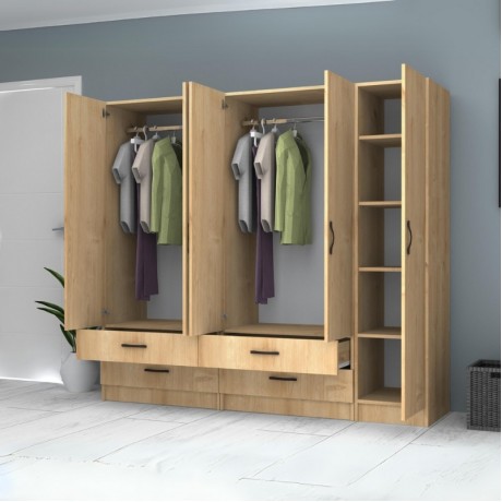 Ricardo Megapap five doors melamine wardrobe in oak color 200x51,8x181cm.