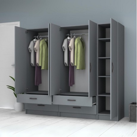 Ricardo Megapap five doors melamine wardrobe in anthracite color 200x51,8x181cm.