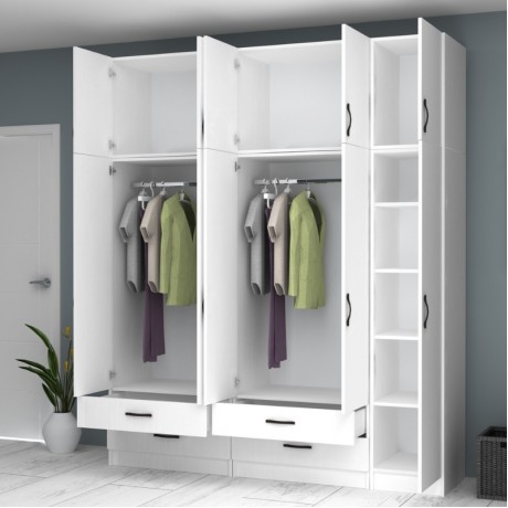 Ricardo Megapap five doors melamine wardrobe with cabinet in white color 200x51,8x240cm.