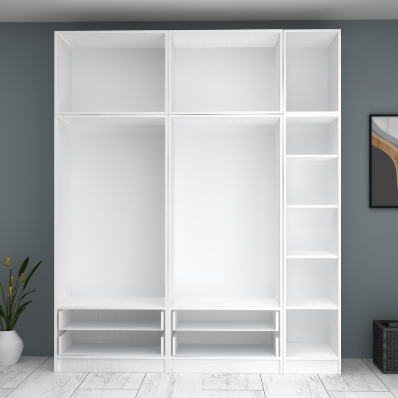 Ricardo Megapap five doors melamine wardrobe with cabinet in white color 200x51,8x240cm.