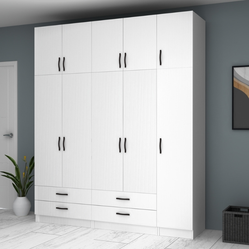 Ricardo Megapap five doors melamine wardrobe with cabinet in white color 200x51,8x240cm.