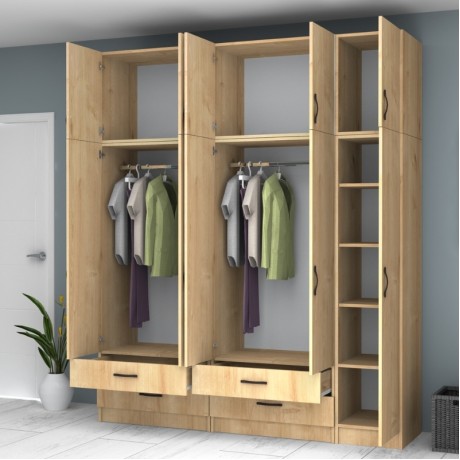 Ricardo Megapap five doors melamine wardrobe with cabinet in oak color 200x51,8x240cm.