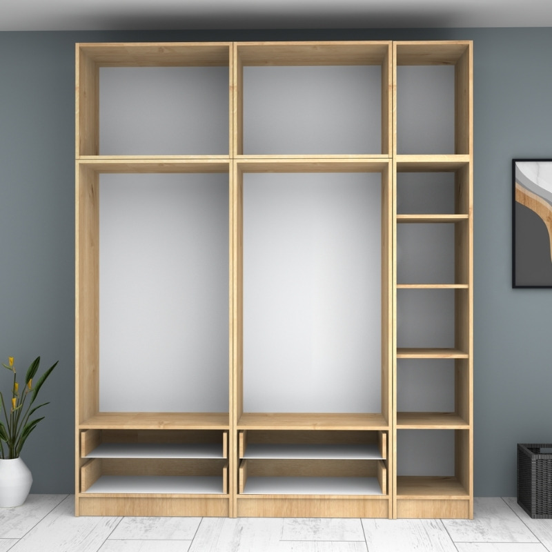 Ricardo Megapap five doors melamine wardrobe with cabinet in oak color 200x51,8x240cm.