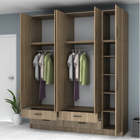 Ricardo Megapap five doors melamine wardrobe with cabinet in walnut color 200x51,8x240cm.