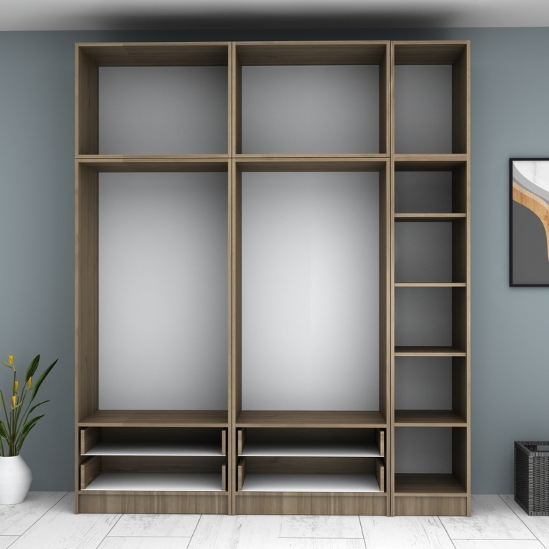 Ricardo Megapap five doors melamine wardrobe with cabinet in walnut color 200x51,8x240cm.
