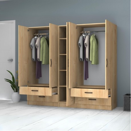 Ricardo Megapap five doors melamine wardrobe in oak color 200x51,8x181cm.