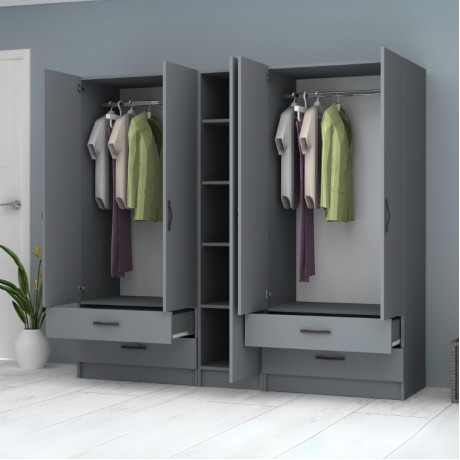 Ricardo Megapap five doors melamine wardrobe in anthracite color 200x51,8x181cm.