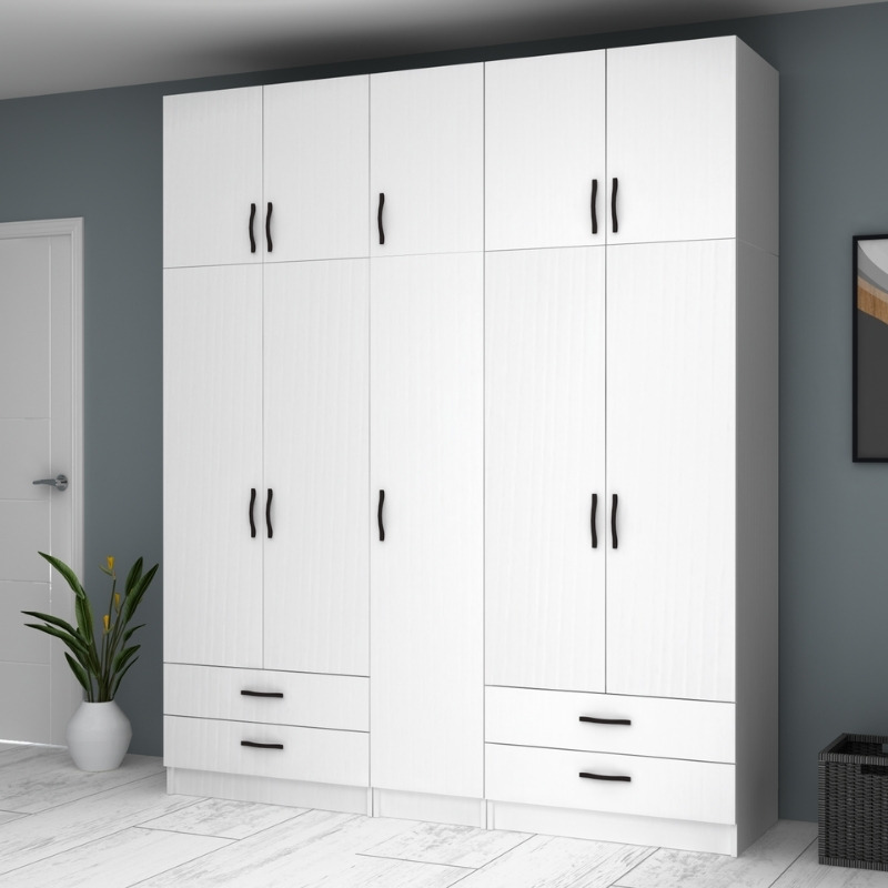 Ricardo Megapap five doors melamine wardrobe with cabinet in white color 200x51,8x240cm.