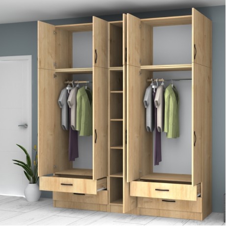 Ricardo Megapap five doors melamine wardrobe with cabinet in oak color 200x51,8x240cm.