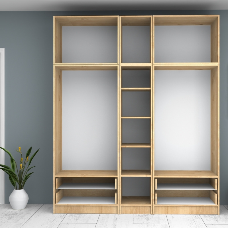 Ricardo Megapap five doors melamine wardrobe with cabinet in oak color 200x51,8x240cm.