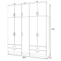 Ricardo Megapap five doors melamine wardrobe with cabinet in oak color 200x51,8x240cm.