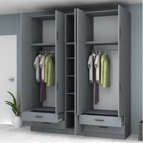 Ricardo Megapap five doors melamine wardrobe with cabinet in anthracite color 200x51,8x240cm.