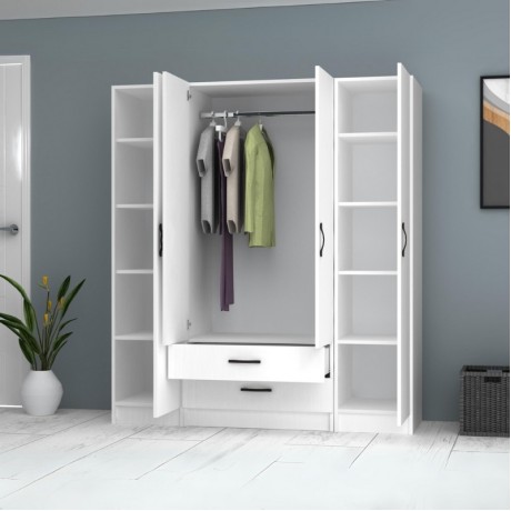 Ricardo Megapap four doors melamine wardrobe in white color 160x51,8x181cm.