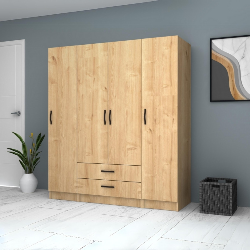 Ricardo Megapap four doors melamine wardrobe in oak color 160x51,8x181cm.