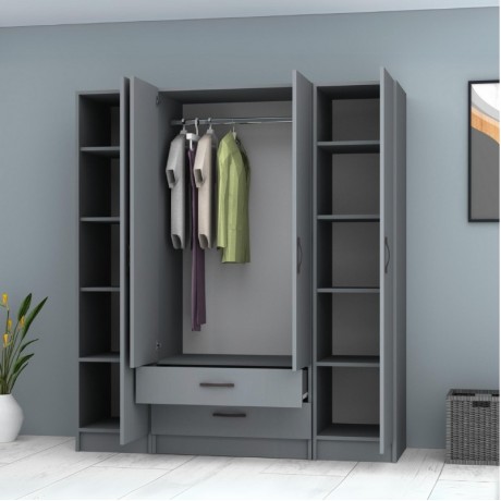 Ricardo Megapap four doors melamine wardrobe in anthracite color 160x51,8x181cm.
