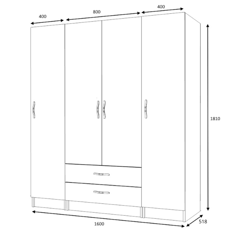 Ricardo Megapap four doors melamine wardrobe in anthracite color 160x51,8x181cm.