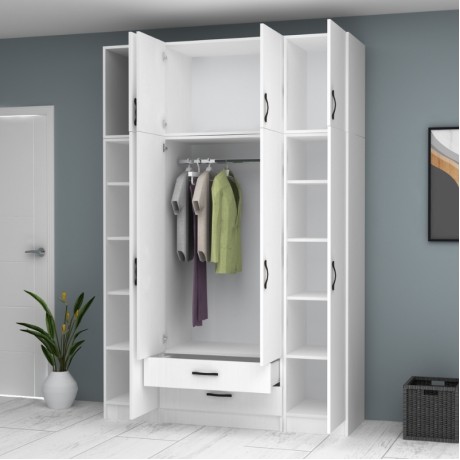 Ricardo Megapap four doors melamine wardrobe with cabinet in white color 160x51,8x240cm.