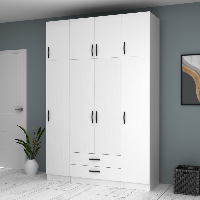 Ricardo Megapap four doors melamine wardrobe with cabinet in white color 160x51,8x240cm.