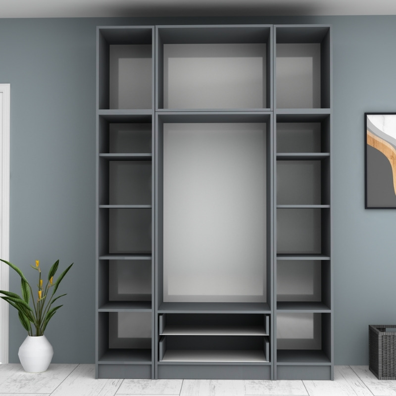 Ricardo Megapap four doors melamine wardrobe with cabinet in anthracite color 160x51,8x240cm.