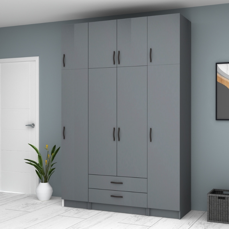 Ricardo Megapap four doors melamine wardrobe with cabinet in anthracite color 160x51,8x240cm.