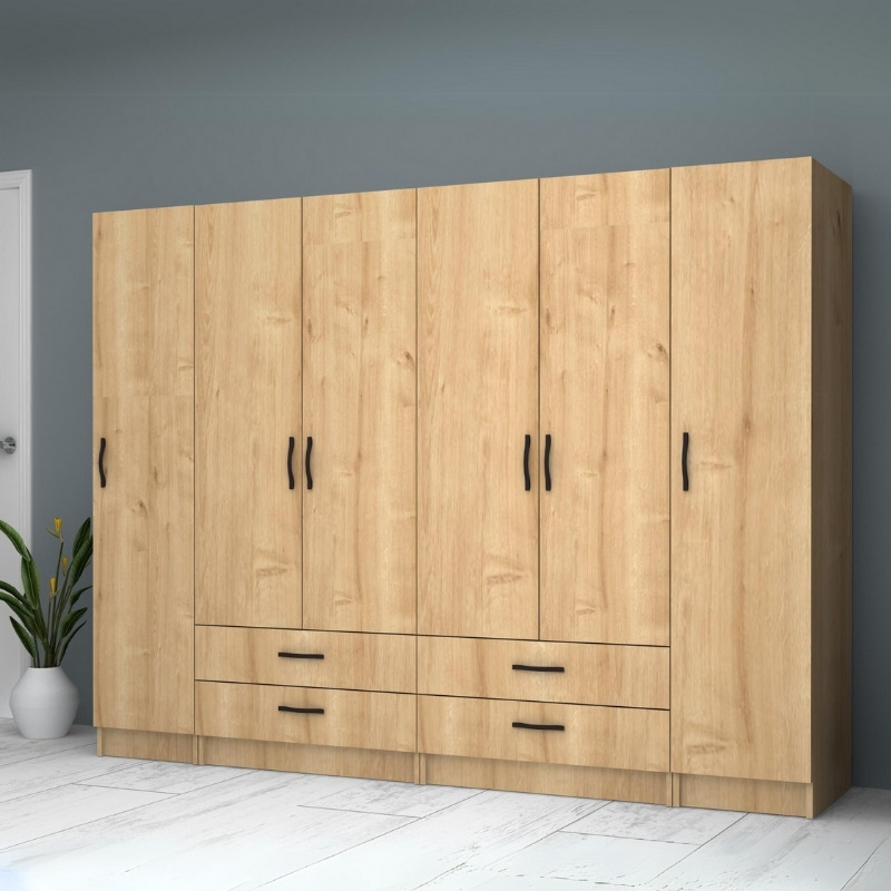 Ricardo Megapap six doors melamine wardrobe in oak color 240x51,8x181cm.