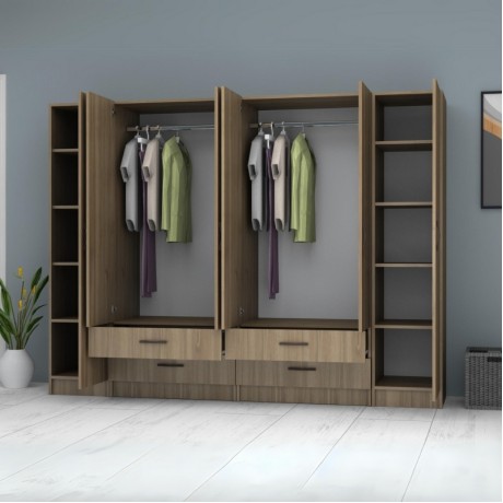 Ricardo Megapap six doors melamine wardrobe in walnut color 240x51,8x181cm.