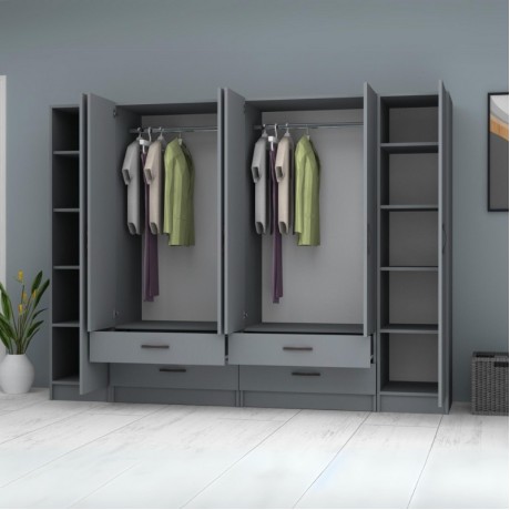 Ricardo Megapap six doors melamine wardrobe in anthracite color 240x51,8x181cm.