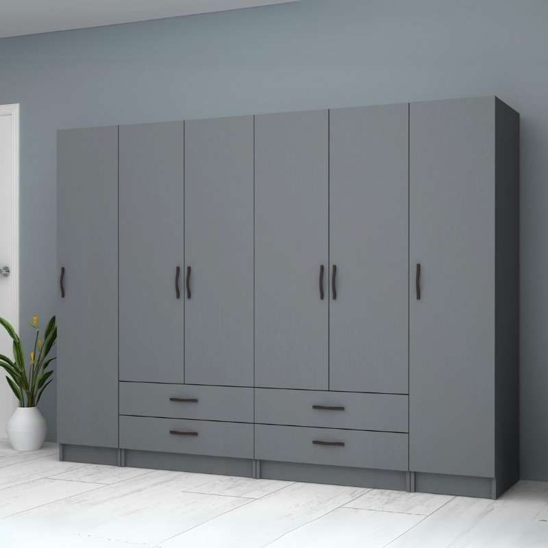 Ricardo Megapap six doors melamine wardrobe in anthracite color 240x51,8x181cm.