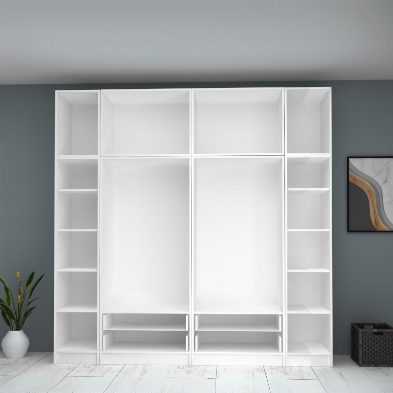 Ricardo Megapap six doors melamine wardrobe with cabinet  in white color 240x51,8x240cm.
