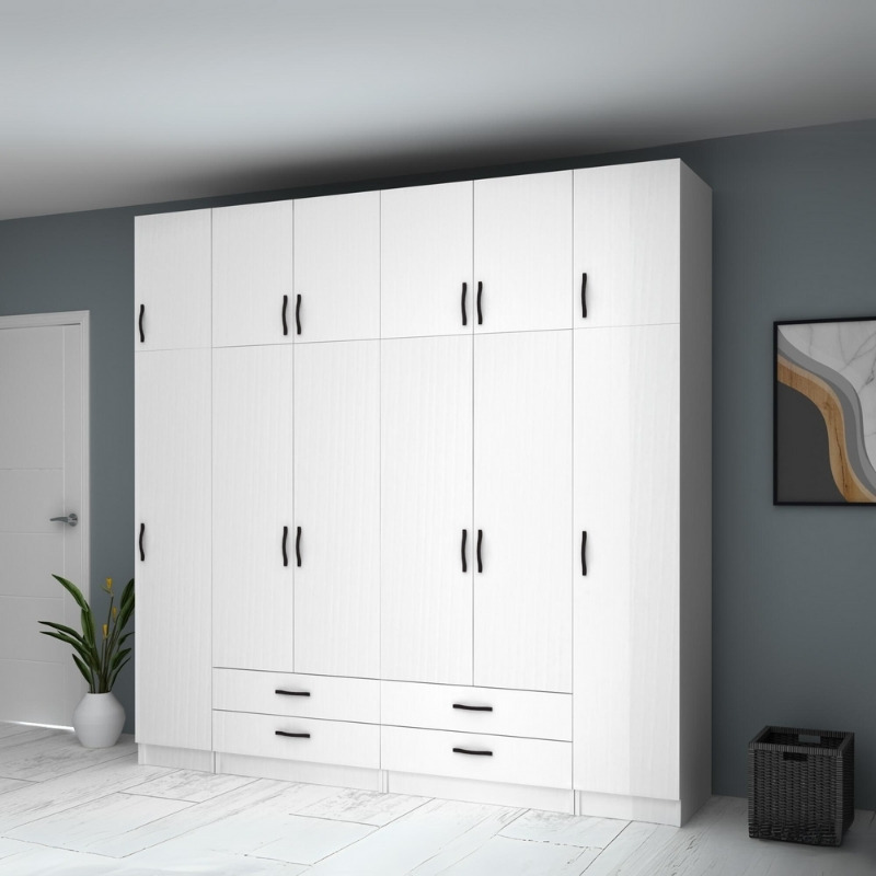 Ricardo Megapap six doors melamine wardrobe with cabinet  in white color 240x51,8x240cm.