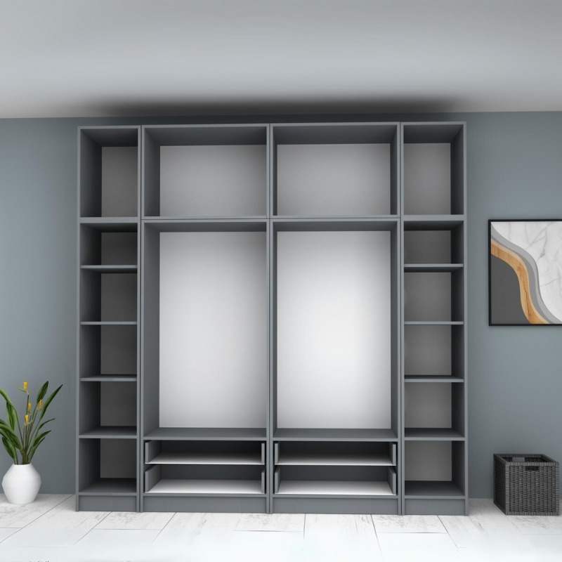 Ricardo Megapap six doors melamine wardrobe with cabinet  in anthracite color 240x51,8x240cm.