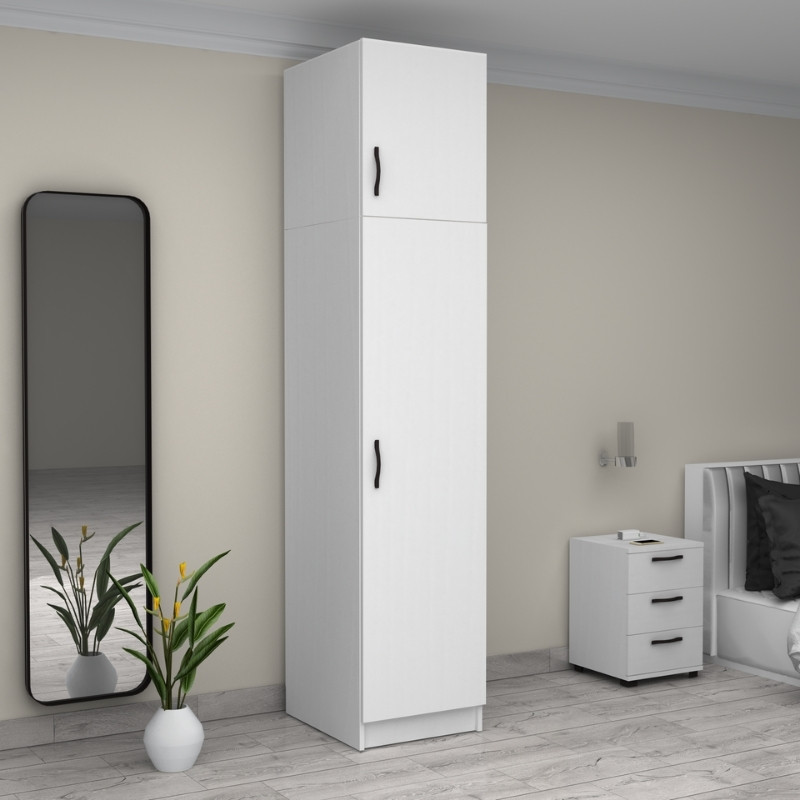 Victoria Megapap single door melamine wardrobe with cabinet in white color 50x60x240cm.
