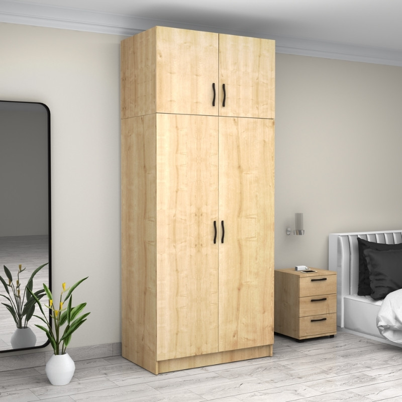 Victoria Megapap  two doors melamine wardrobe with cabinet in oak color 100x60x240cm.