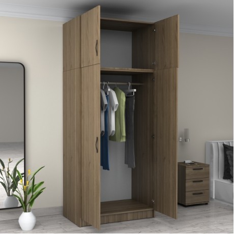 Victoria Megapap  two doors melamine wardrobe with cabinet in walnut color 100x60x240cm.
