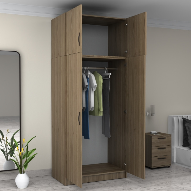 Victoria Megapap  two doors melamine wardrobe with cabinet in walnut color 100x60x240cm.