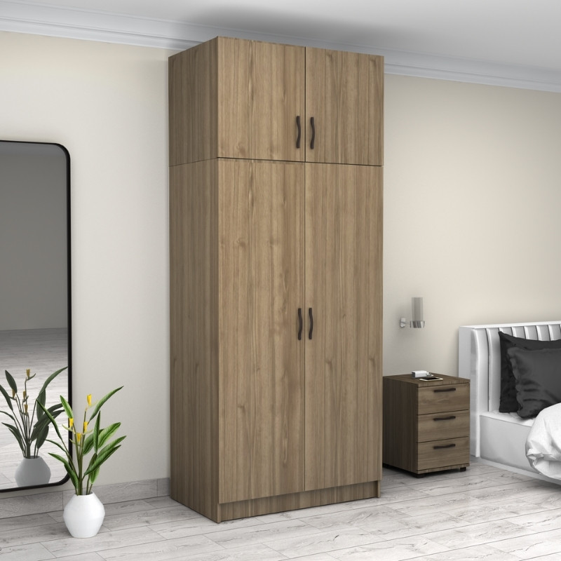 Victoria Megapap  two doors melamine wardrobe with cabinet in walnut color 100x60x240cm.