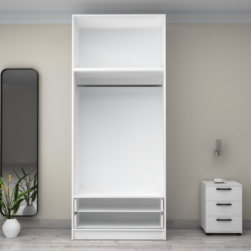 Victoria Megapap two doors melamine wardrobe with cabinet in white color 100x60x240cm.