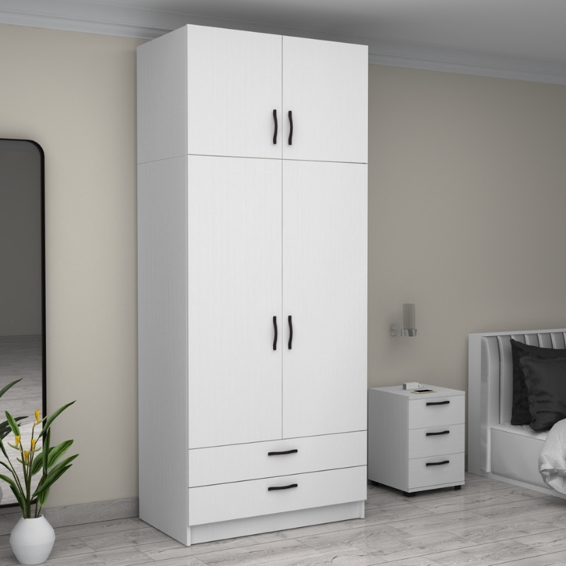 Victoria Megapap two doors melamine wardrobe with cabinet in white color 100x60x240cm.