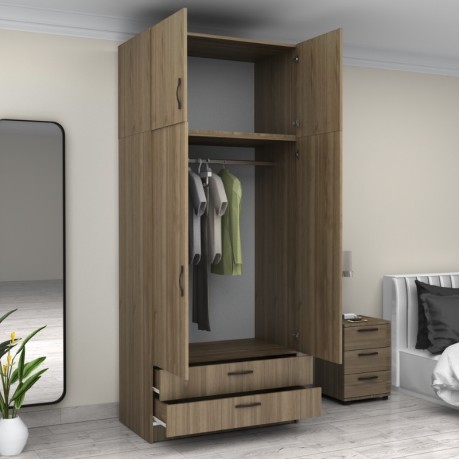 Victoria Megapap two doors melamine wardrobe with cabinet in walnut color 100x60x240cm.
