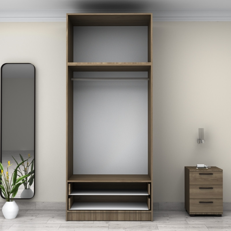 Victoria Megapap two doors melamine wardrobe with cabinet in walnut color 100x60x240cm.