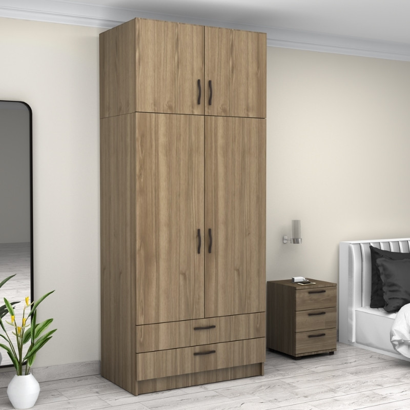 Victoria Megapap two doors melamine wardrobe with cabinet in walnut color 100x60x240cm.
